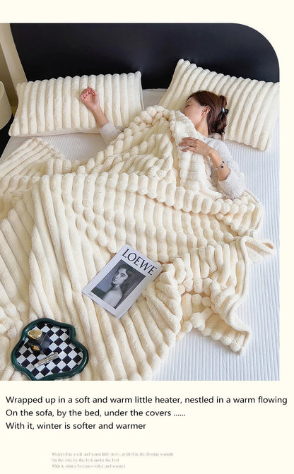 Solid Color Rabbit Plush Blanket - Office Nap Shawl, Air Conditioning Blanket & Sofa Cover