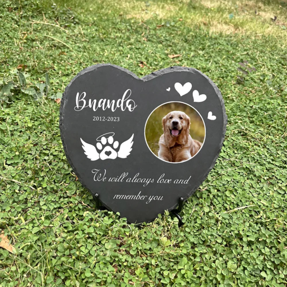 Personalized Pet Memorial Stone – Custom Dog Grave Marker Plaque with Photo & Name for Garden Slate