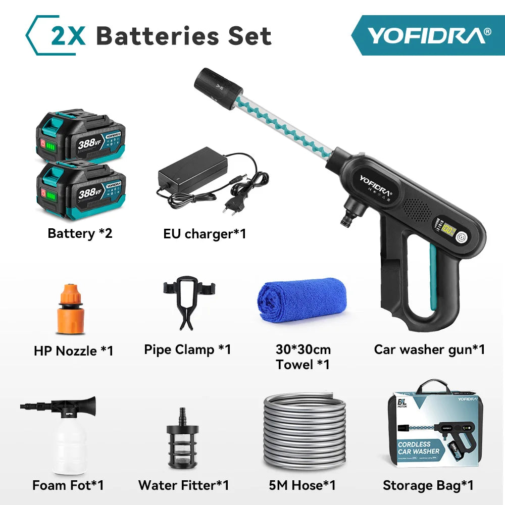 YOFIDRA 220Bar Brushless High Pressure Car Washer – 3 Gear Electric Spray Gun for Makita 18V Battery, Garden & Vehicle Cleaning