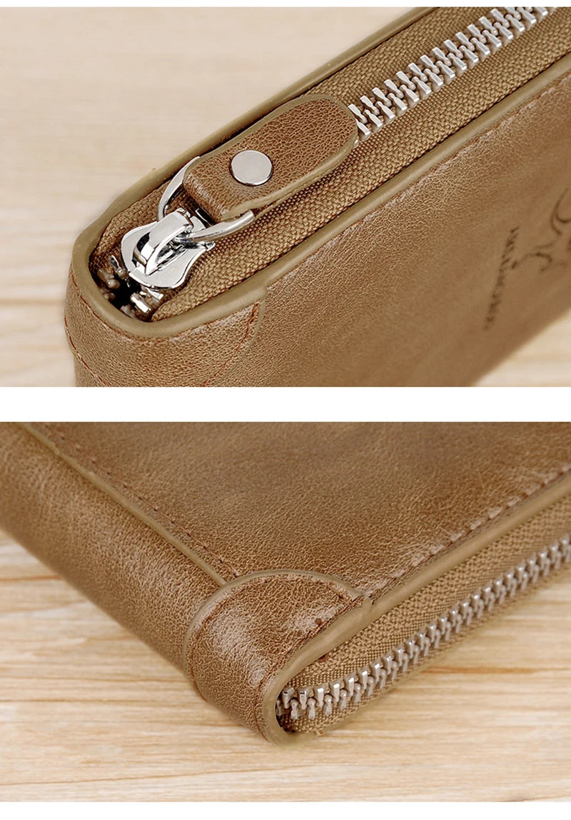 Luxury Leather Men's Wallet – RFID Zipper Card Holder with Coin Pocket, Perfect Gift for Men