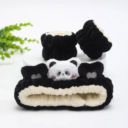 3PCS Cat Ear Plush Headband Set - Soft Face Washing Headband with Wrist Straps for Girls
