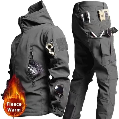 Men's Tactical Winter Set – Windproof Waterproof Soft Shell Jacket & Sharkskin Work Pants | Multi-Pocket Outdoor Suit