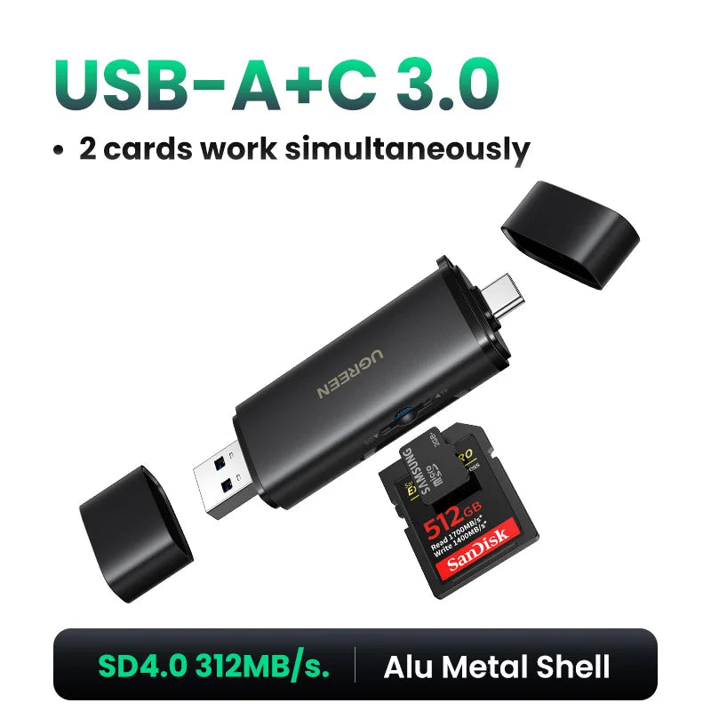 UGREEN USB-C SD 4.0 Card Reader - 312MB/s USB 3.0 Adapter for SD, MicroSD & TF Cards, MacBook, PC, iPhone & Samsung Devices