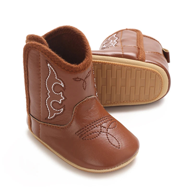 Autumn Embroidered Denim Boots for Newborns – Ethnic Style Soft Soled First Walking Shoes