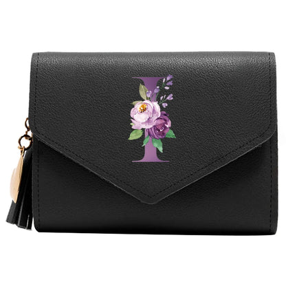 Women's RFID Leather Wallet - Compact Luxury Mini Purse With ID Window, Purple Letter Pattern & Card Holder Design
