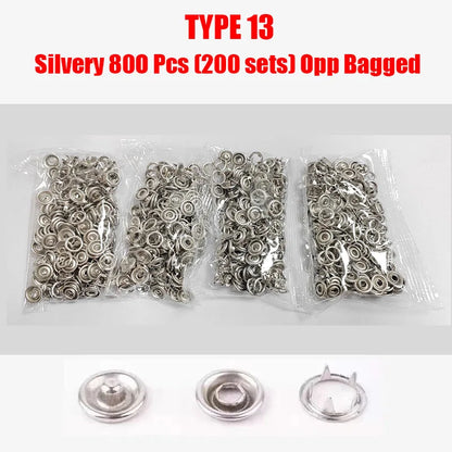 Metal Snap Button Fastener Kit - 50/100PCS Hollow Prong Studs with Pliers Tool for Clothing Sewing Bags & Shoes