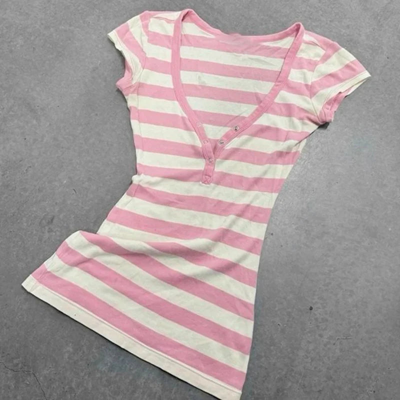 Y2K Stripe Pattern Cotton T-Shirt – Casual Chic Slim Fit Women’s Urban Streetwear Harajuku Emo Hip Hop Aesthetic Top