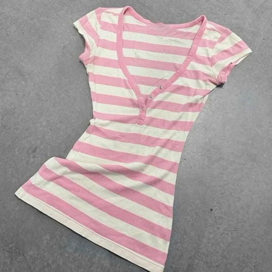 Y2K Stripe Pattern Cotton T-Shirt – Casual Chic Slim Fit Women’s Urban Streetwear Harajuku Emo Hip Hop Aesthetic Top