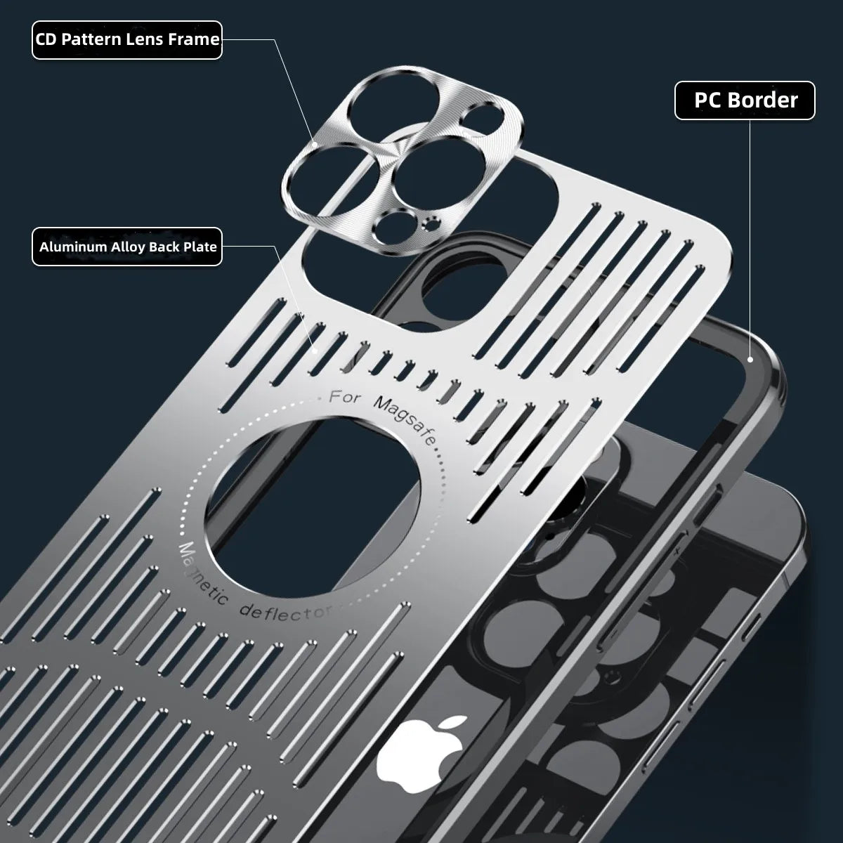 Metal Magnetic MagSafe Case with Heat Dissipation for iPhone 12 13 14 15 16 Pro/Pro Max – Logo Cutout, Wireless Charging Compatible