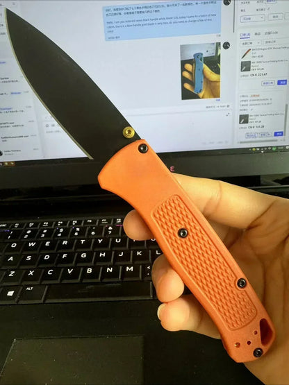 BM Bugout EDC Folding Pocket Knife – Black/White Blade Tactical Survival Knife for Outdoor, Rescue & Everyday Carry