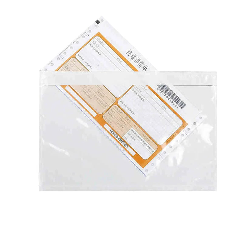 100PCS Transparent Envelope Bags – Clear Pouch with Packing List Enclosed Printing for Invoices & Packing Slips