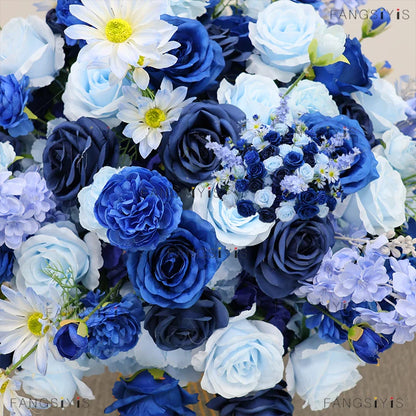Large White/Blue Rose Flower Ball – 80-30cm Artificial Floral Bouquet for Wedding & Event Table Centerpiece Decoration