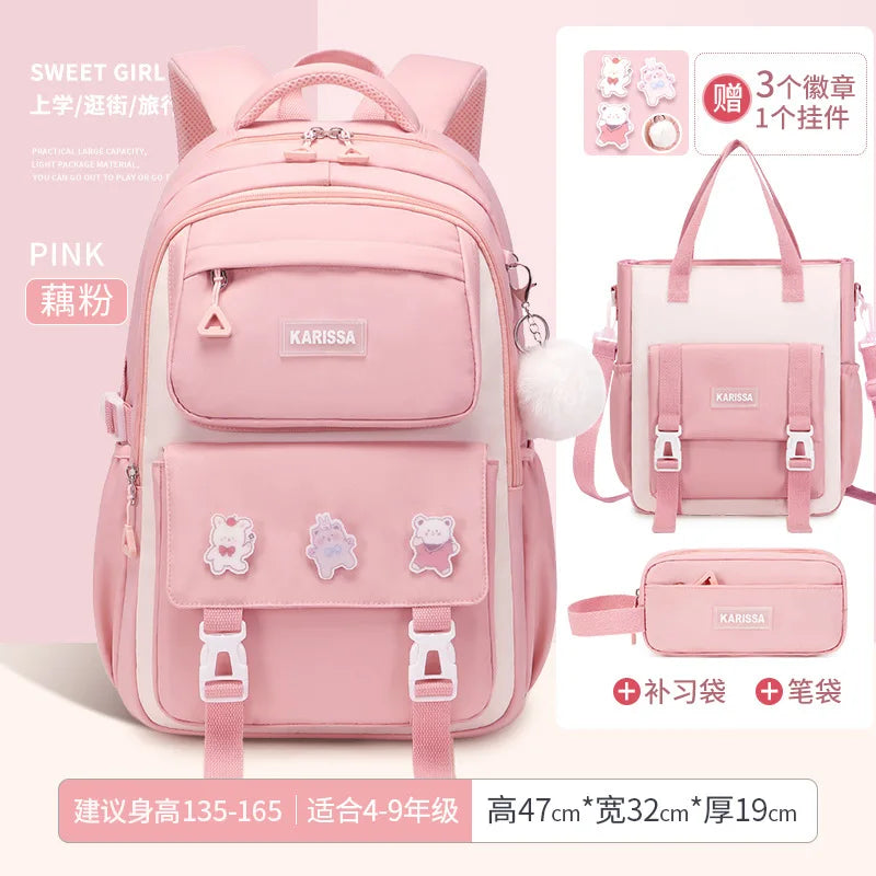 Girls’ School Backpack Set – Kawaii Water-Resistant Bookbags for Elementary Kids, Primary School Bag