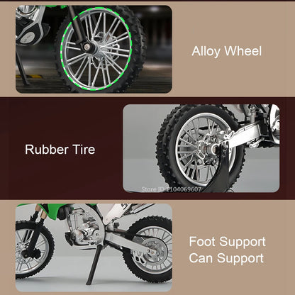 1:12 Kawasaki KX450 Diecast Motorcycle Model - Alloy Toy Bike with Shock Absorption Rubber Tires Gift for Kids & Collectors