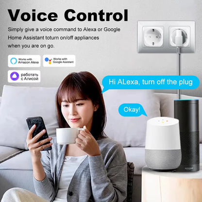 WiFi 20A Smart Socket with Power Monitoring – Tuya EU Plug Timer, Child Lock Outlet Compatible with Google Home, Alexa & SmartThings