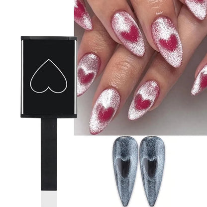 6 Pcs Cat Eye Nail Magnet Set - Flexible Iron Wire for Heart & Ingot Shapes, Nail Art Accessories Tools