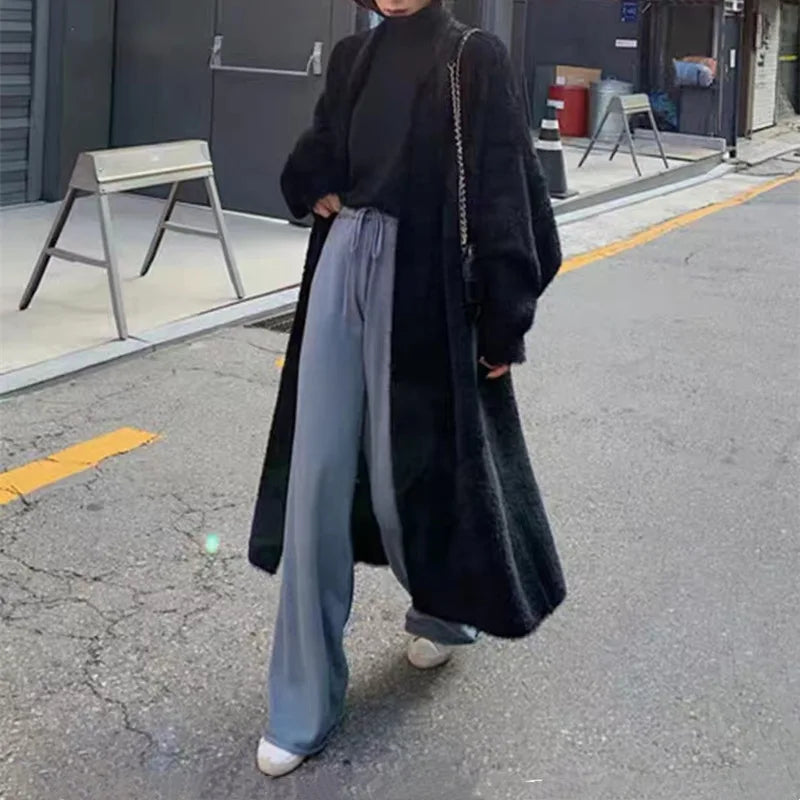 2024 Long Cardigan Women’s Knitted Sweater Jacket – Spring & Autumn Crochet, Loose Fit, Pockets, Winter Maxi Warm Jumper Coat