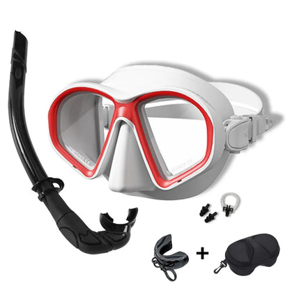 Freediving Mask with Camera Mount - Two-Window Tempered Glass Waterproof Anti-Fog Snorkeling Mask
