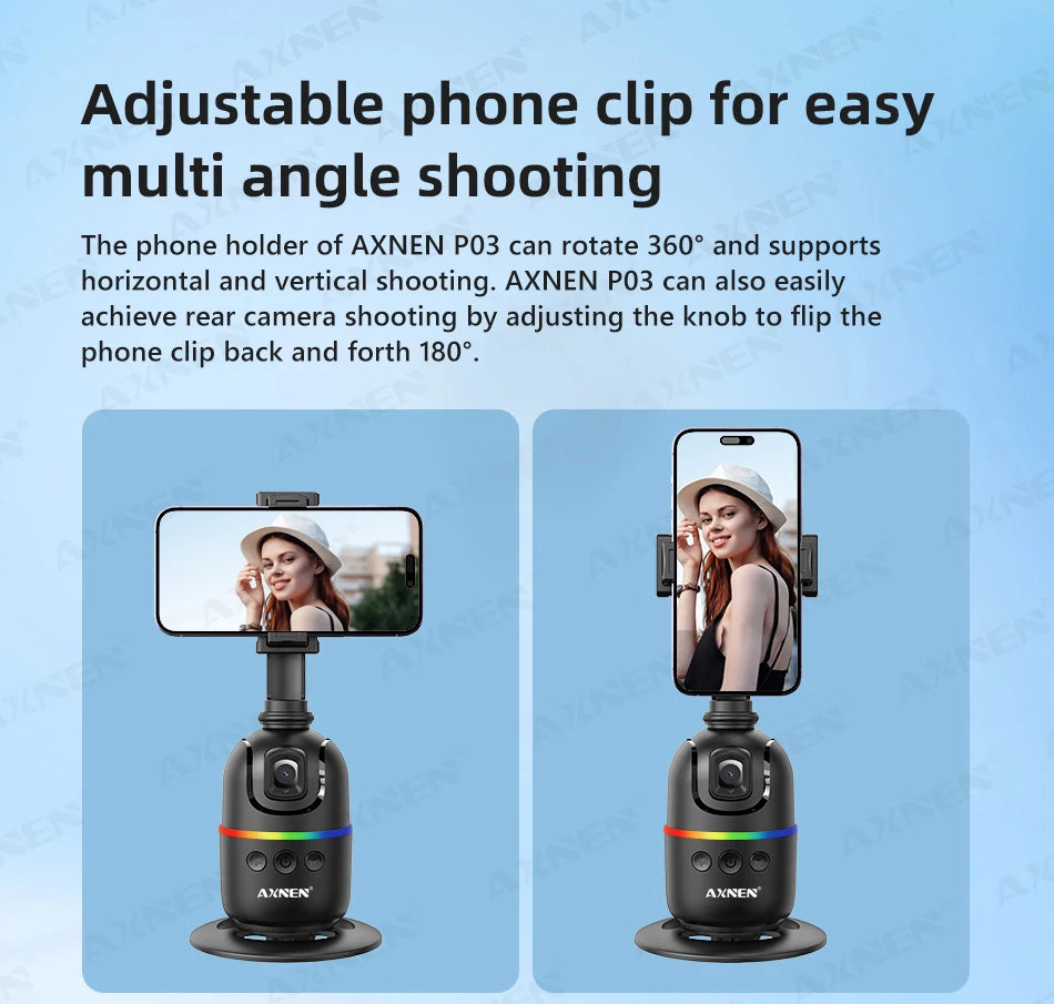 Smart Auto Face Tracking AI Gimbal – 360° Desktop Vlog Stabilizer for Smartphone & Action Camera (Tripod Optional)