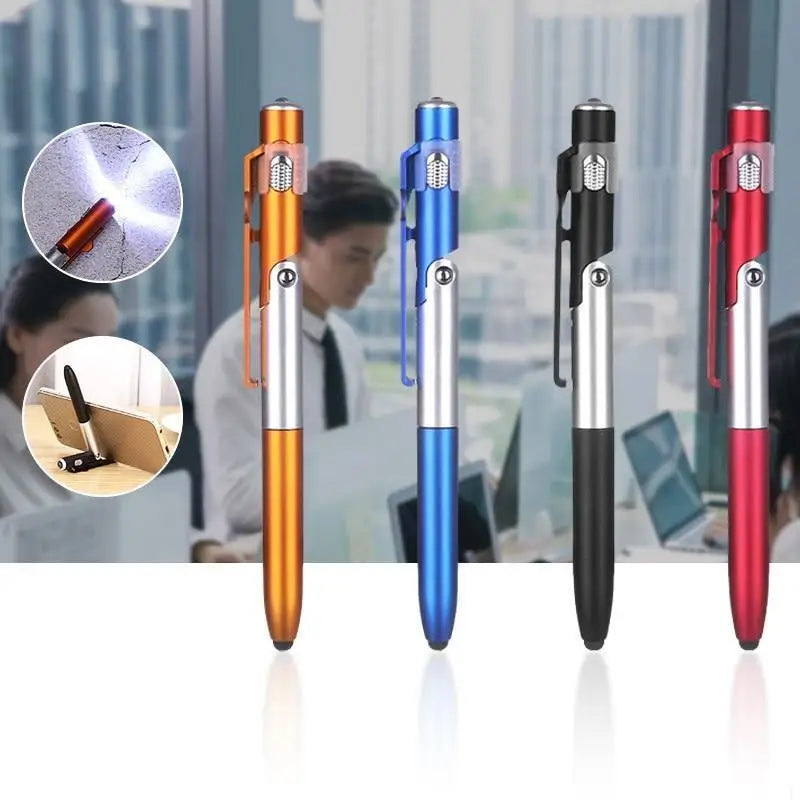 4-in-1 Multifunction Ballpoint Pen — LED Light, Foldable Phone Holder, Night Reading, Writing Pencil for Students and Office Use