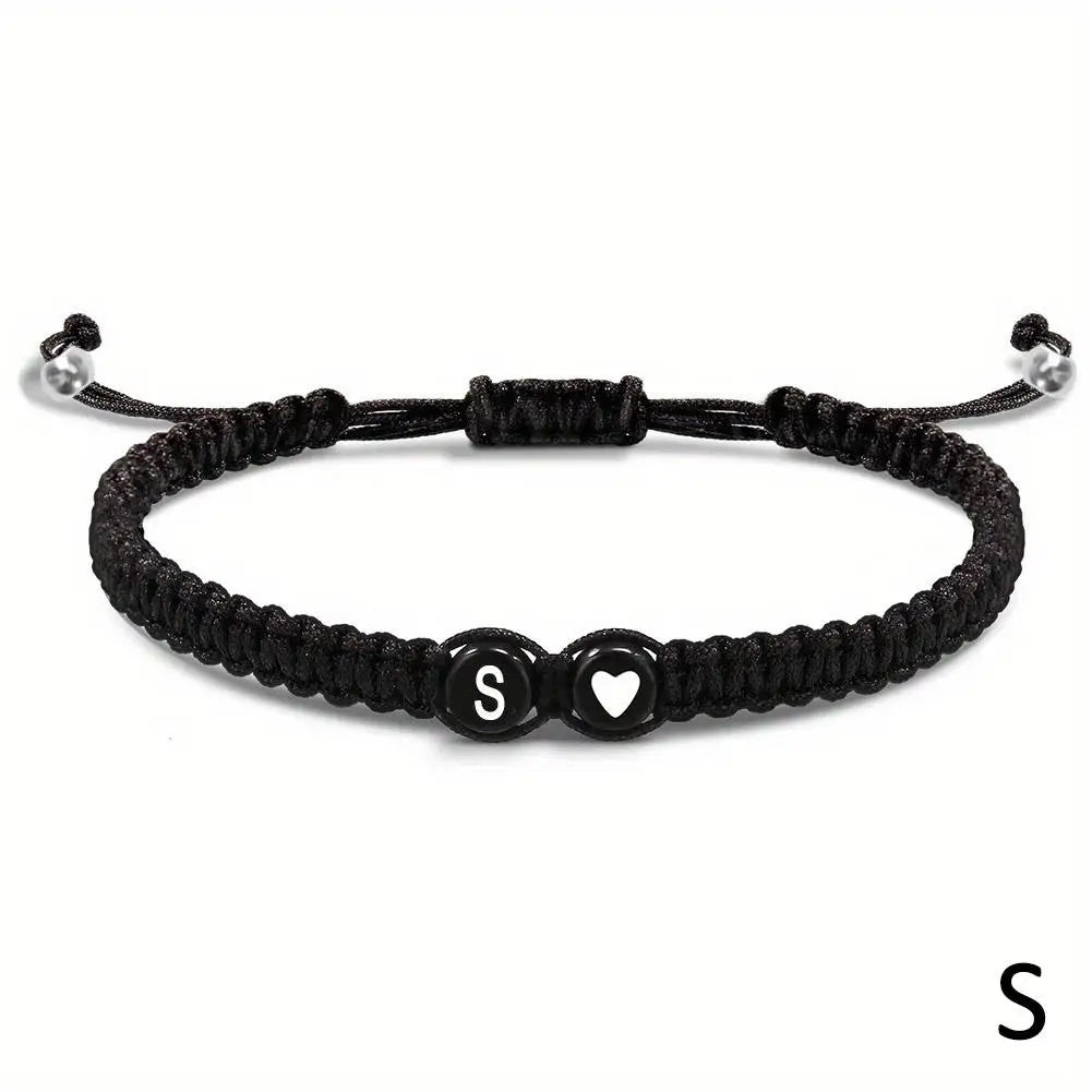 A-Z Initial Heart Bracelet - Handmade Adjustable Braided Name Jewelry Gift for Women & Men