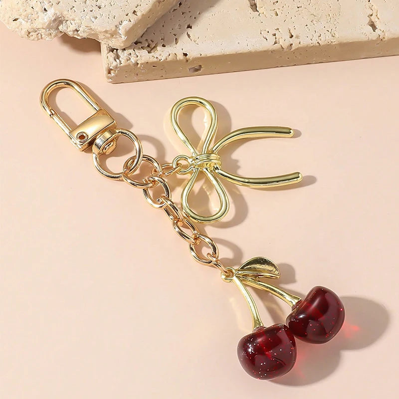 Red Cherry Pendant Keychain – Cute Multifunctional Bag & Car Key Accessory for Women