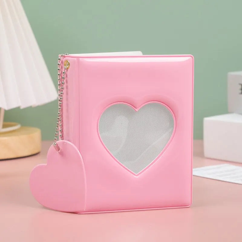 1-Piece 3 Inch Heart Love Hollow Photocard Holder - 32 Pockets Mini Photo Album Binder for Idol Pictures Storage