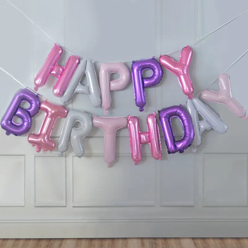 16-Inch Happy Birthday Foil Balloons Set – Pink & Blue Letter Balloons for Birthday Party Decoration