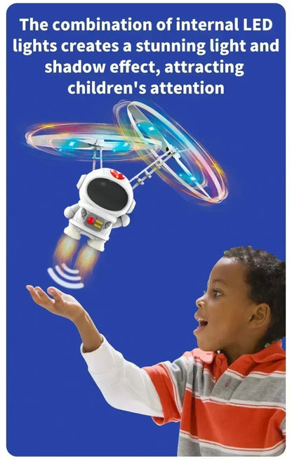 Mini Astronaut Drone Toy — Cartoon Spaceman Flying Robot with USB Charging & Hand Control for Kids