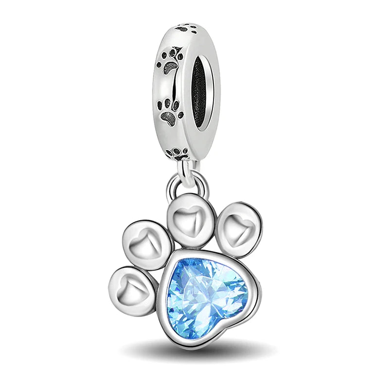 925 Sterling Silver Paw Heart Charm - Zircon Red Love Pendant Bead for DIY Bracelets & Women’s Fine Jewelry