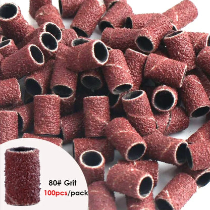 100/50PCS Sanding Cap Bands - 80/120/180 Grit Nail Drill Grinding Bits for Manicure & Pedicure Tools