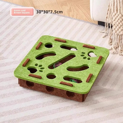 Cat Felt Puzzle Toy Box - Interactive Exercise & Hunting Game With Ball for Indoor Cats