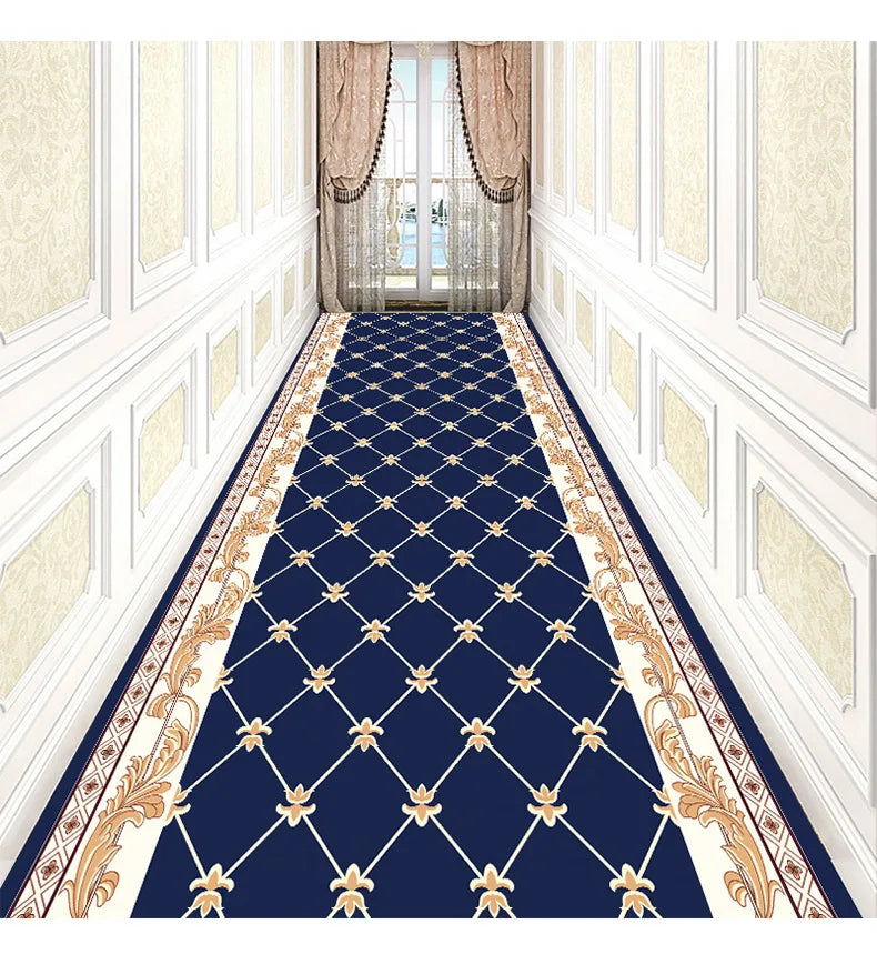 Luxury Classical Corridor Rug — Crystal Velvet Soundproof Washable Carpet for Villa & Hotel Hallway