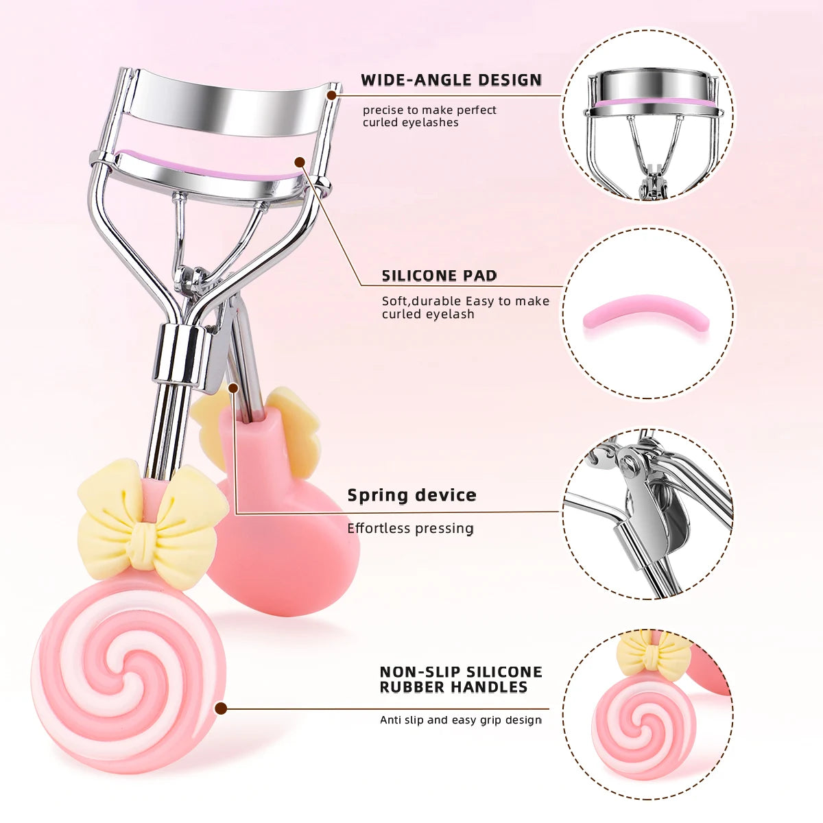 Lollipop Handle Eyelash Curler - Replaceable Adhesive Tape Lash Tool for Beginners and Easy Eye Makeup Application