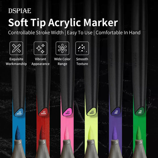 DSPIAE Water-Based Brush Pen Marker Set – Eco-Friendly Soft Tip Model Paint Pens for Base Colors & Metallic Detailing