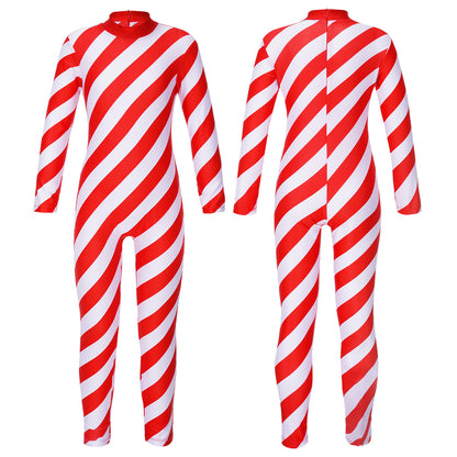 Kids Candy Cane Striped Christmas Tutu Leotard — Sequined Santa Bodysuit for Ballet & Gymnastics