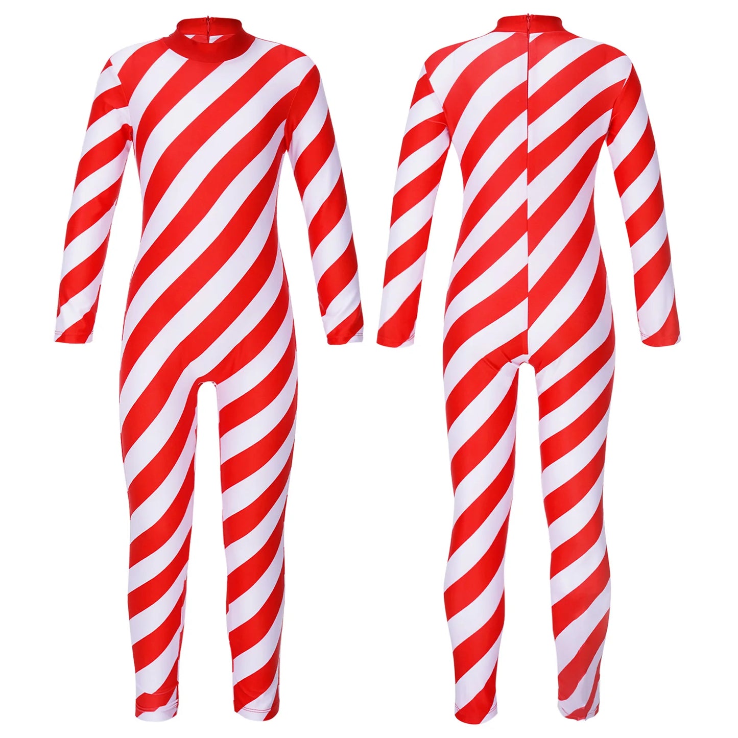Kids Candy Cane Striped Christmas Tutu Leotard — Sequined Santa Bodysuit for Ballet & Gymnastics