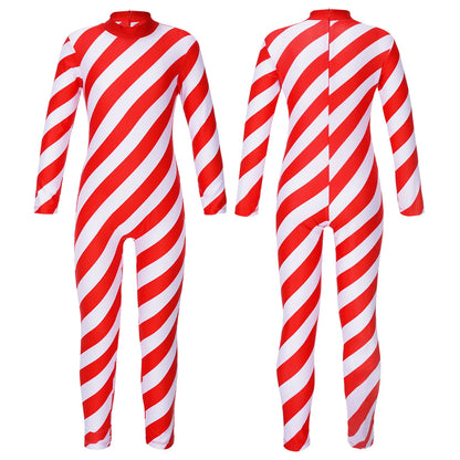 Kids Candy Cane Striped Christmas Tutu Leotard — Sequined Santa Bodysuit for Ballet & Gymnastics