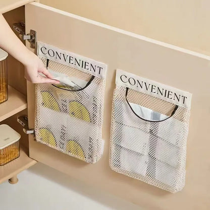 Large-Capacity Wall-Mounted Mesh Garbage Bag Holder – Hanging Kitchen Organizer & Fruit Storage Net for Cabinet Accessories