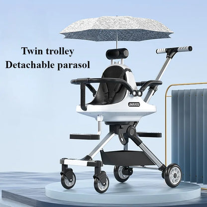 Lightweight Double Stroller with Canopy — Twin Umbrella Stroller for Infants & Toddlers, Compact Foldable Aluminum Frame