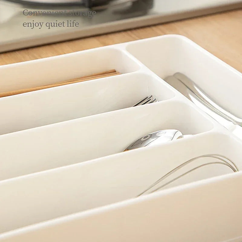 4/5 Compartments Cutlery Organizer Tray – Easy-Clean Drawer Divider for Spoon, Fork & Kitchen Utensils