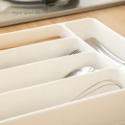 4/5 Compartments Cutlery Organizer Tray – Easy-Clean Drawer Divider for Spoon, Fork & Kitchen Utensils