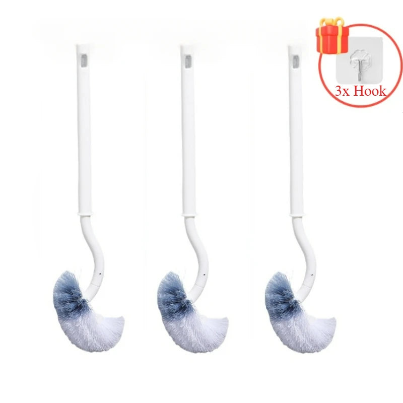 S Shaped Toilet Brush - Wall Mounted 360° Bathroom Cleaning Brush with Long Handle Soft Bristles
