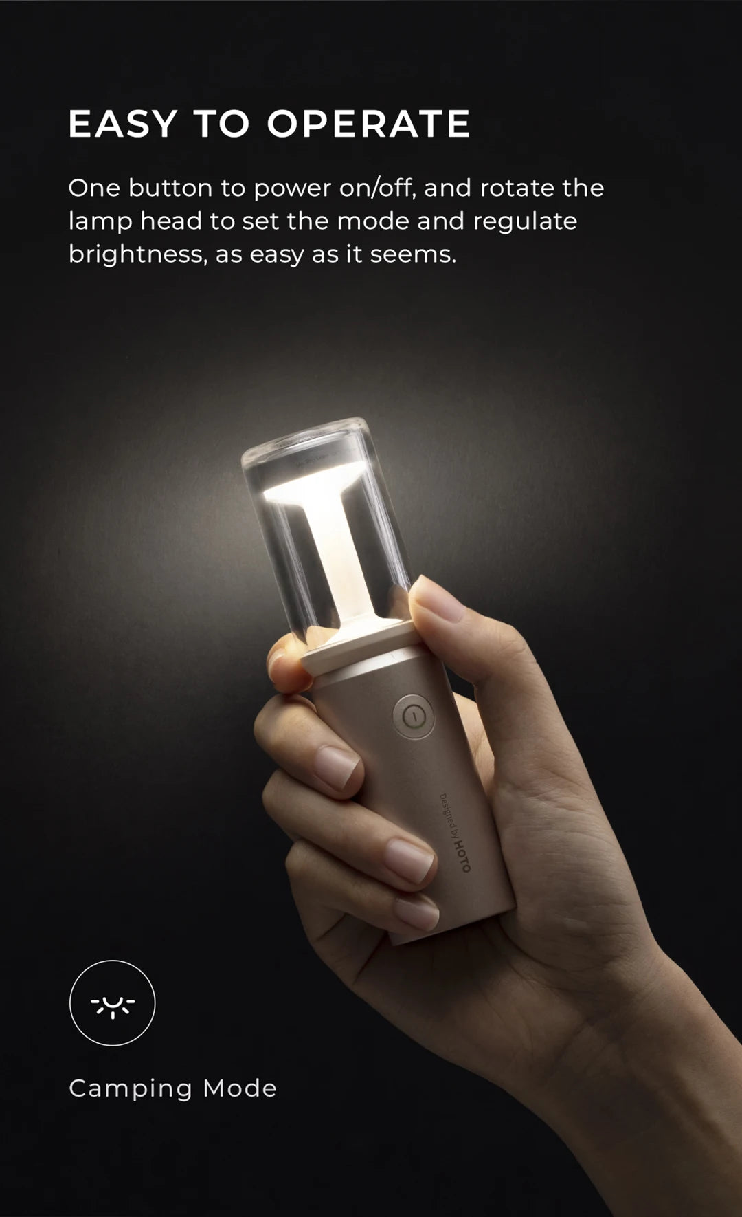 HOTO Rechargeable Camping Light – Waterproof Flashlight & Lantern with 3 Modes, Mini Outdoor Hanging Tent Lamp