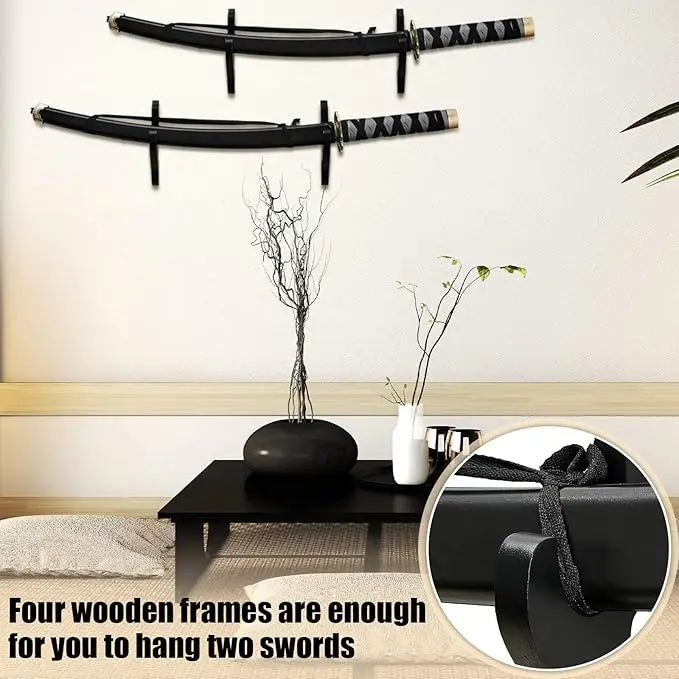 Wooden Wall Sword & Rifle Display Shelf – Samurai Katana Stand & Gun Storage Rack Organizer for Home Decor & Collection Showcase