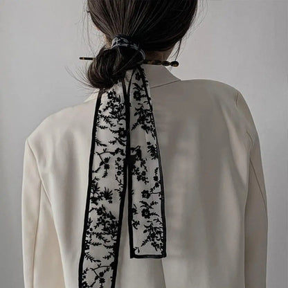 Fashion Hair Sticks Hairpins - Vintage Elegant Hairband Headwear with Retro Silk Scarf - Long Scarf Hair Jewelry for Female Girls Accessories