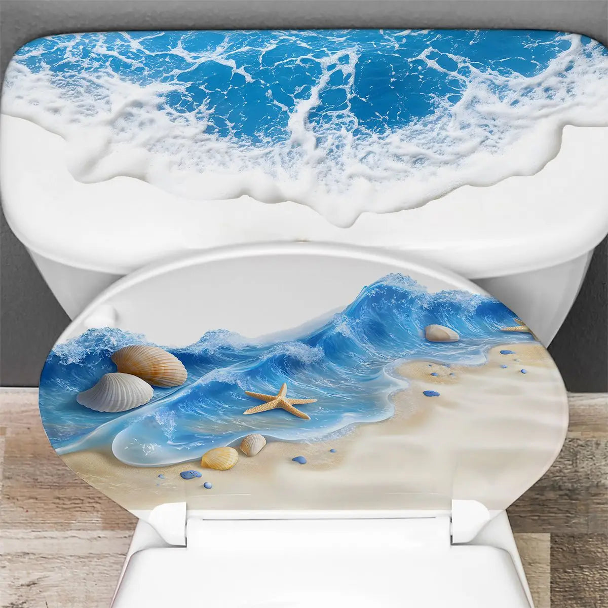 Sea Beach Shells Toilet Sticker, Waterproof Bathroom Wall & Toilet Cover Decal, Fun Home Bathroom Decoration WC Accessories S757