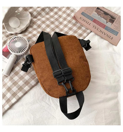 Women's Mini Backpack - Fashionable Solid Color Corduroy Casual Schoolbag with Large Capacity