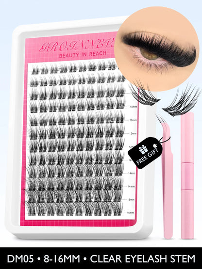 Fluffy C Curl Lash Cluster Kit (10–18mm) – DIY Eyelash Extensions Set with Bond & Seal for Natural Volume Lashes