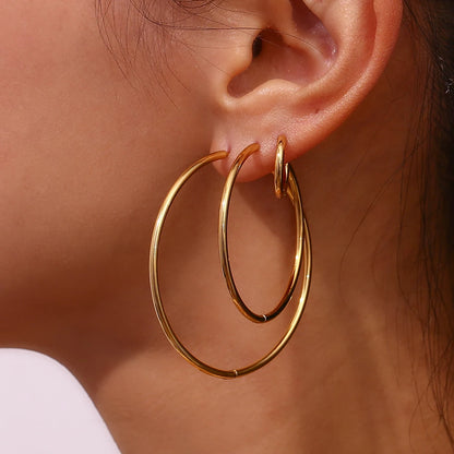 E.B.belle Minimalist Stainless Steel Hoop Earrings — 14K Gold-Plated Small, Medium & Large Loops for Women